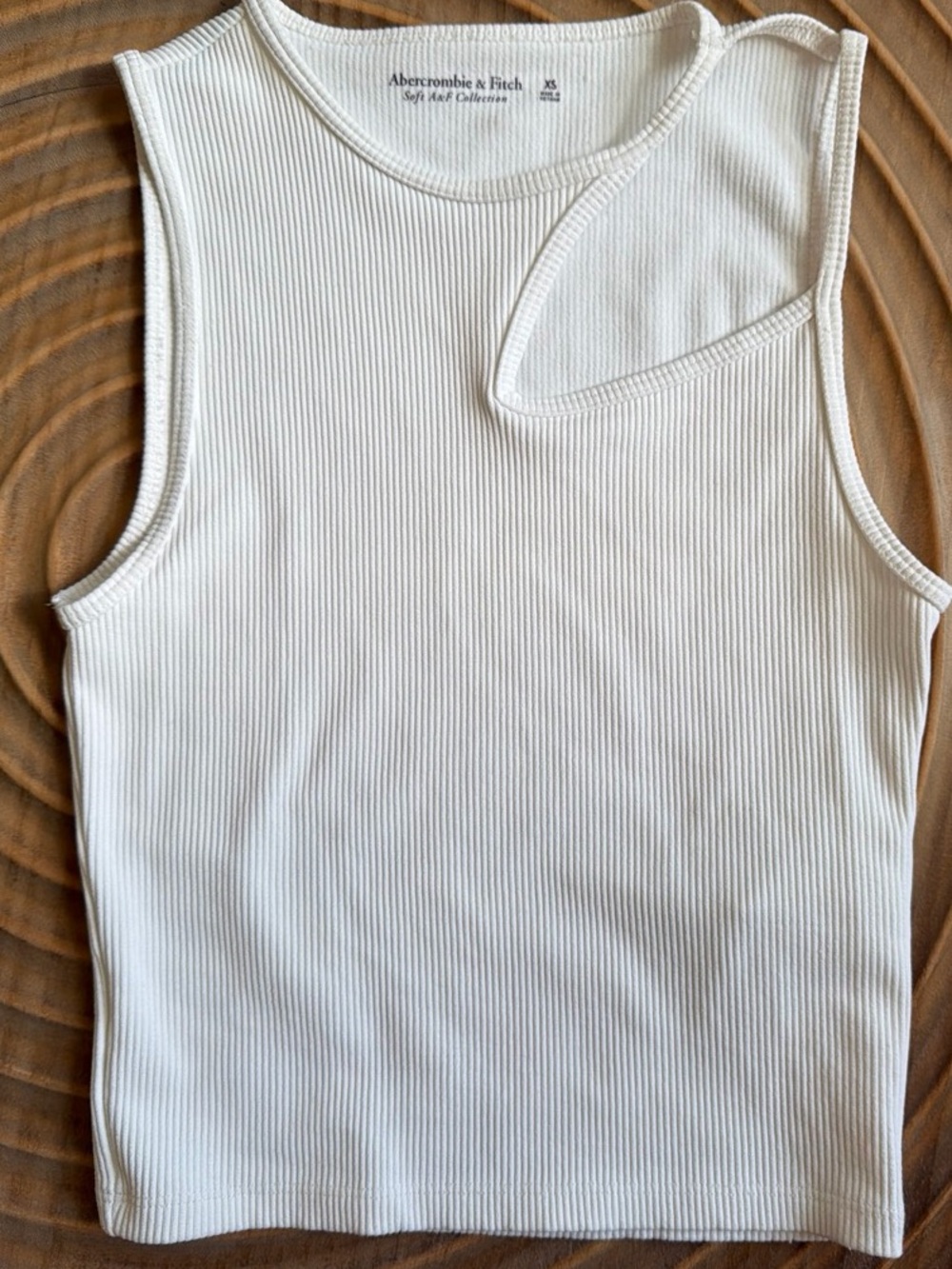 Abercrombie & Fitch Soft Collection White Ribbed Tank w/ Shoulder Cutout